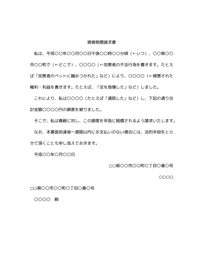 無料 交通事故 物損事故 の損害賠償請求書の書き方 例文 文例 書式 様式 フォーマット 雛形 ひな形 テンプレート 内容証明郵便用紙 02 文書 テンプレートの無料