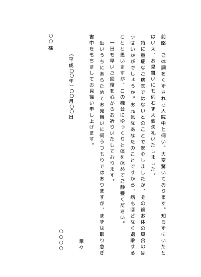 無料 病気入院の見舞い状 テンプレート 遠方でお見舞いができない場合 手紙 縦書き 01 文書 テンプレートの無料