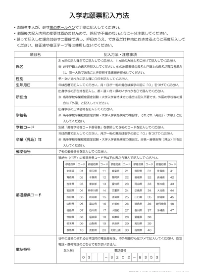 入学志願票記入方法 入試要項 早稲田大学 政治経済学部