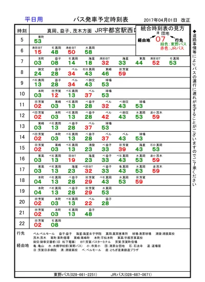 宇都宮駅から宇都宮大学 栃木学習センター所在地 方面行きバス時刻表