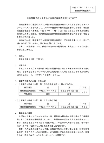 さがみはら市議会だより郵送における宛先の誤表記について 発表資料 平成27年6月分 相模原市