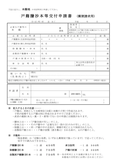 戸籍謄抄本等郵送請求書 戸籍の謄本 全部事項証明 抄本 個人事項証明 住民票の写しなどの郵便請求の方法 上越市ホームページ