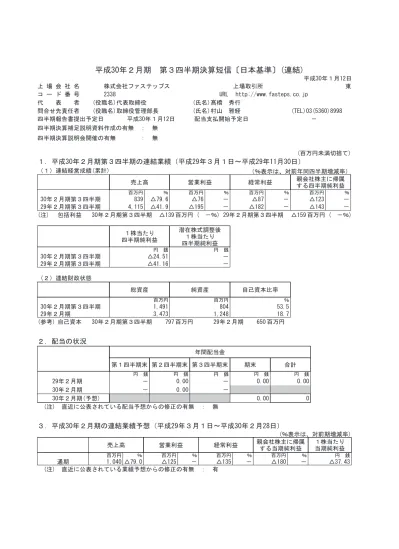 株式会社ファステップス Irニュース