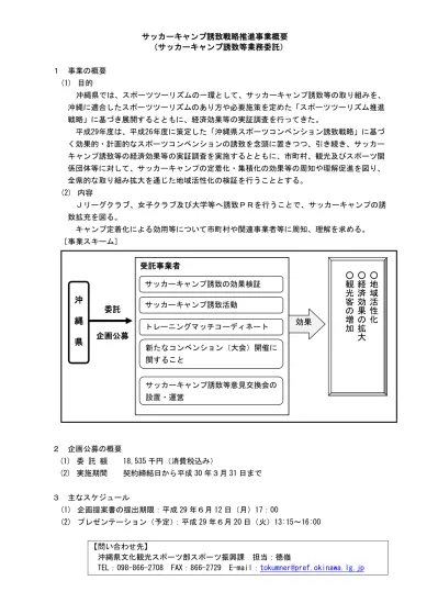 事業概要 平成29年度 サッカーキャンプ誘致戦略推進事業 サッカーキャンプ誘致等業務委託 企画提案の募集について 沖縄県