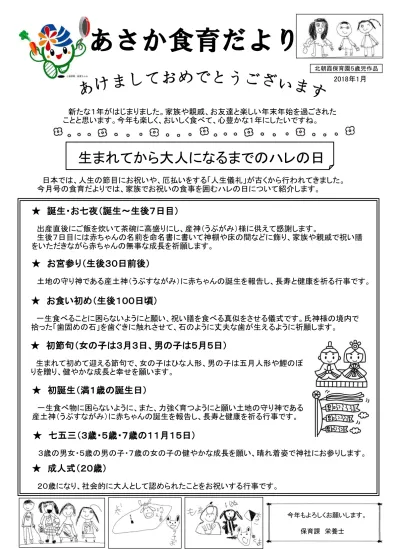 食育だより １月 保育園給食 平成29年度 朝霞市