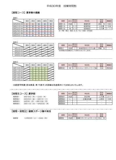 18年 カリキュラム 時間割 授業科目表 大阪商業大学