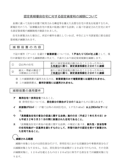 認定長期優良住宅に対する固定資産税の減額について パンフレット