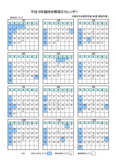 平成年 本場 東部市場カレンダー