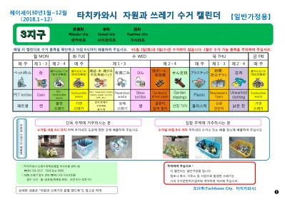 平成30年資源とごみの収集カレンダー 韓国語版 2地区 曙 高松 栄