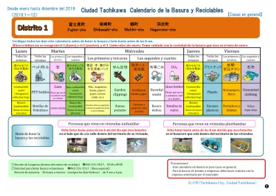平成30年資源とごみの収集カレンダー タガログ語版 1地区 富士見 柴崎 錦 羽衣