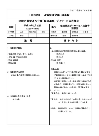 平成28年度第1回りすデイサービス吉祥寺議事録