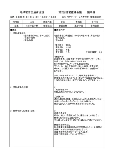 平成28年度第1回りすデイサービス吉祥寺議事録