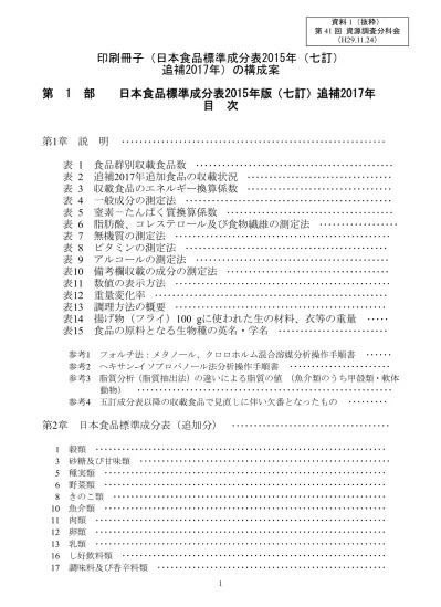 資料1 抜粋 日本食品標準成分表15 年 七訂 追補17 年 の構成