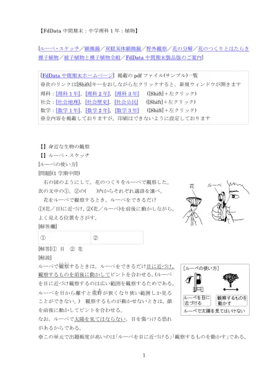 Fddata中間期末過去問題 中学理科1年 ルーペ 顕微鏡 花 被子植物と裸子植物