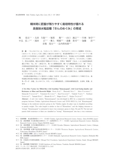 精米時に胚盤が残りやすく栽培特性が優れる良食味水稲品種 きんのめぐみ の育成