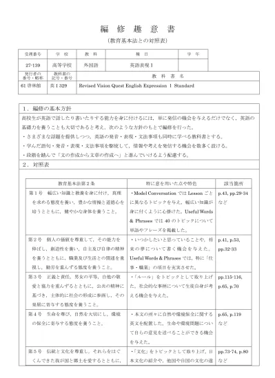 平成 8 年度府立桜塚高等学校外国語科 英語 シラバス 指導と評価の年間計画 外国語 年 Vision Quest English Expression Advanced Vision Quest Advanced ワークフ ックエッセンシャルデュアルスコープ総合英語 第 学年 学習