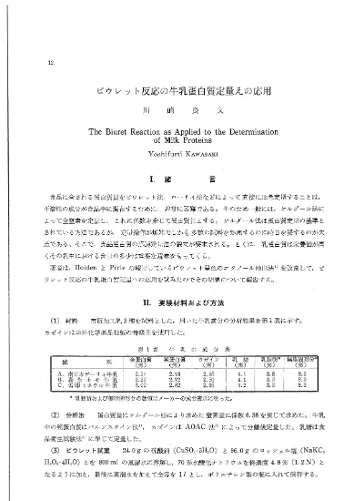 ビウレット反応の牛乳蛋白質定量への応用