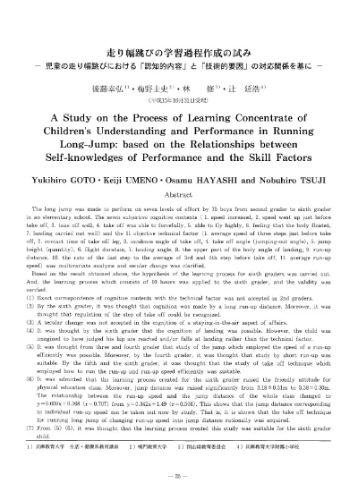 スポーツテストの記録を走り幅跳びの学習に生かすための一考察 長座体前屈と50m走 立ち幅跳びの相関をふまえた走り幅跳びの日標記録の作成