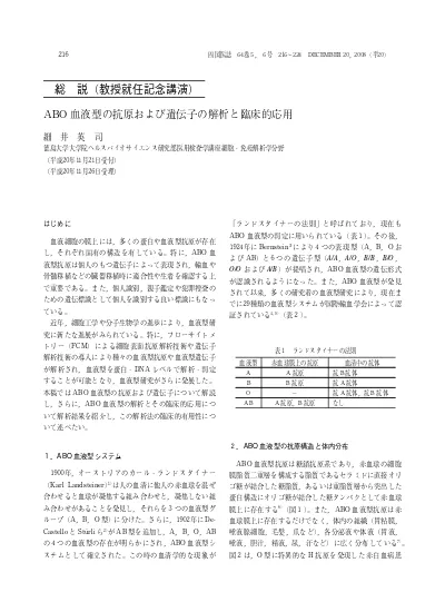 Abo血液型の抗原および遺伝子の解析と臨床的応用