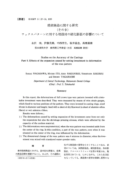 精密鋳造に関する研究 その9 ワックスパターンに対する埋没材の硬化膨張の影響について