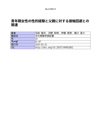 青年期女性における親性準備性と重要な他者との関連