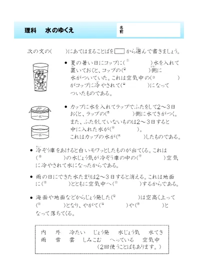 小学4年生 理科 の無料学習プリント理科 水のゆくえ