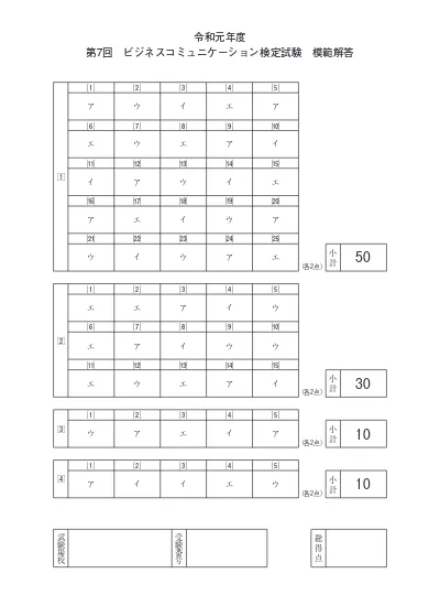 筆記問題 模範解答