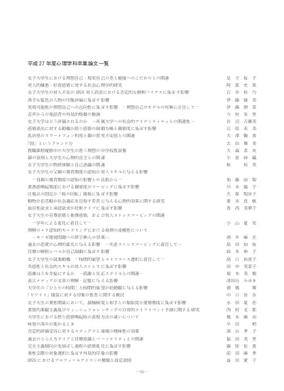 令和元年度卒業論文一覧 心理学科 現代教養学科