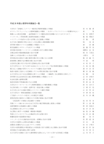 平成20年度心理学科卒業論文一覧