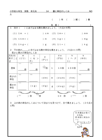 小学校６年生 算数 単元名 ９ 比例と反比例 ｎｏ １ 年 組 番